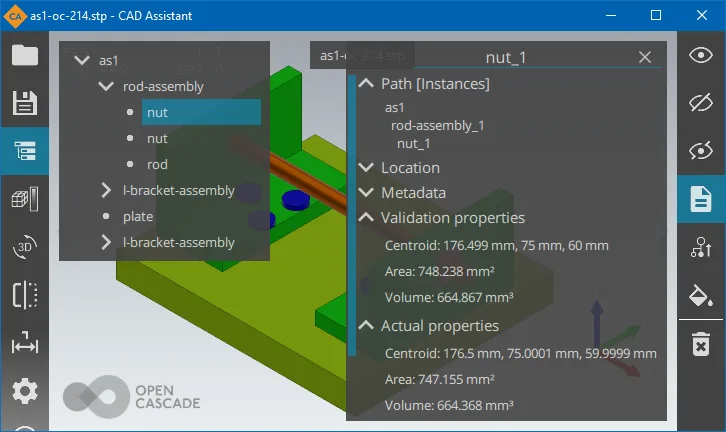 Properties of a selected part in CAD Assistant